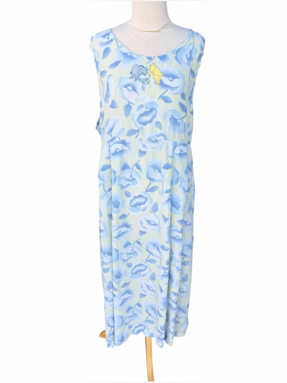 VTG Disney Store Pooh Eeyore Floral Sundress Embroidered Cottage Blue Yellow XL